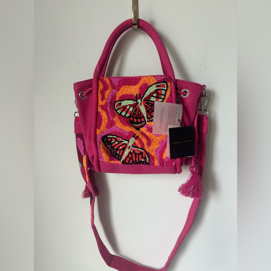 Viral Beaded Pink Butterfly Tote Bag
